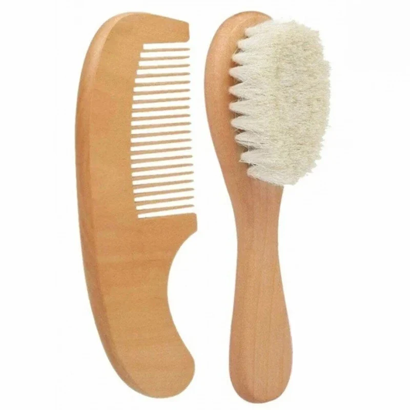 2-teiliges Haarbürstenset aus Holz, Haarbürste aus weicher Wolle, pfirsichfarbener, dichter Zahnkamm, geeignet für jeden Einsatz, Geschenk