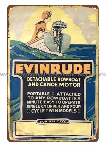 poster garage decor Evinrude Detachable Rowboat Canoe Motors metal tin sign