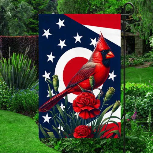 Ohio State Cardinal and Scarlet Carnation Flower Flag Garden Flag