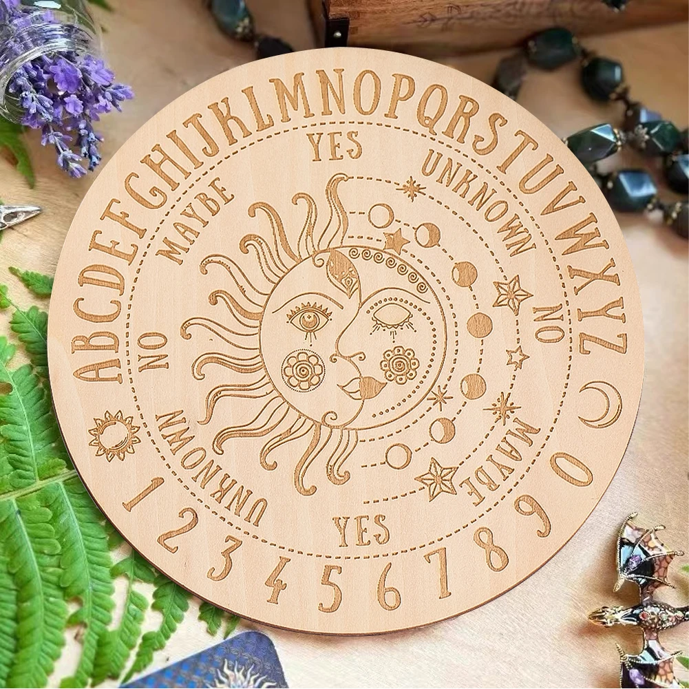 Wooden Circular Sun Moon Face Decorative Panel Healing Meditation Divination Board Home Furnishings Thermal Insulation Coaster