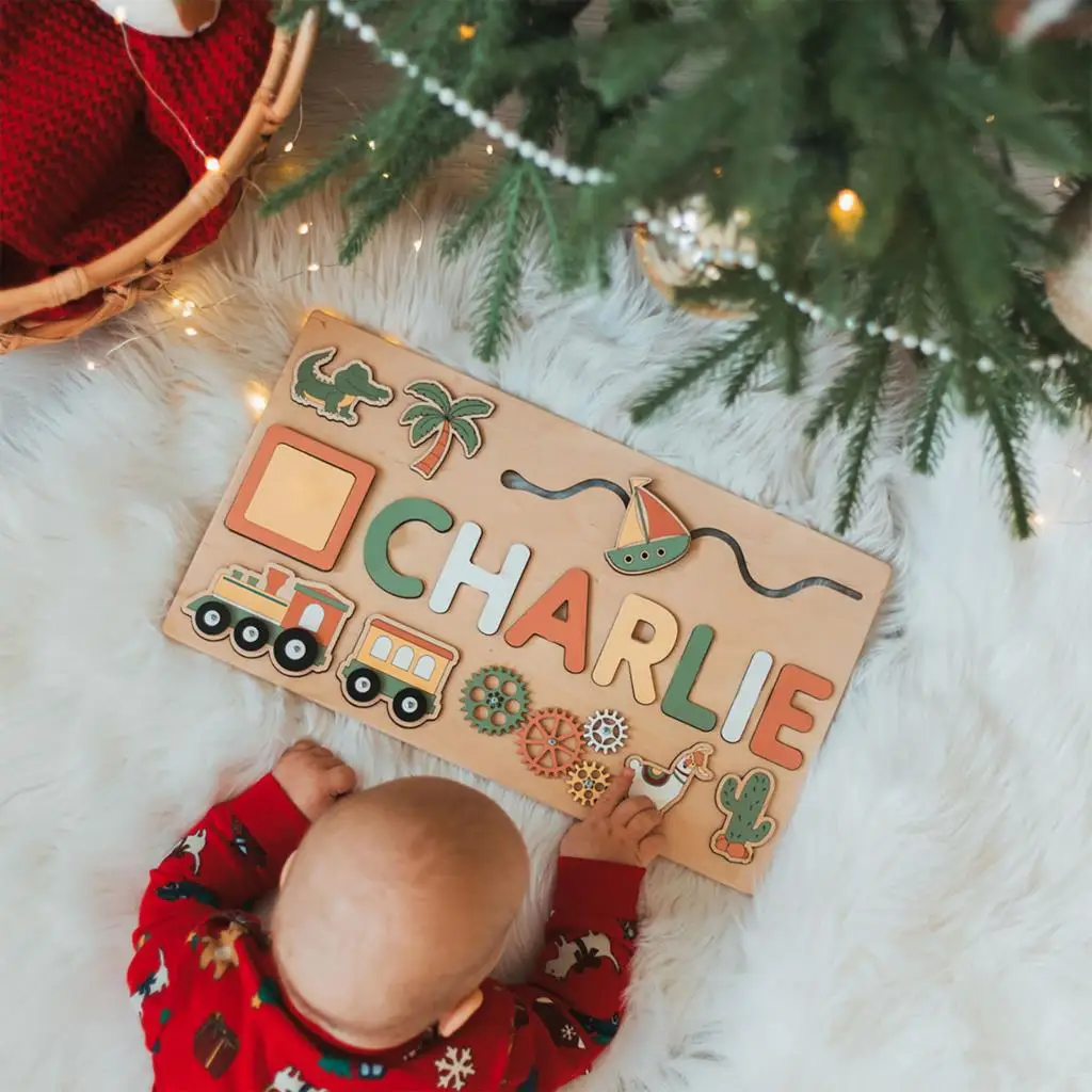 Rompecabezas de madera personalizado Montessori para bebé juguete educativo con nombre personalizado tablero de letras regalo