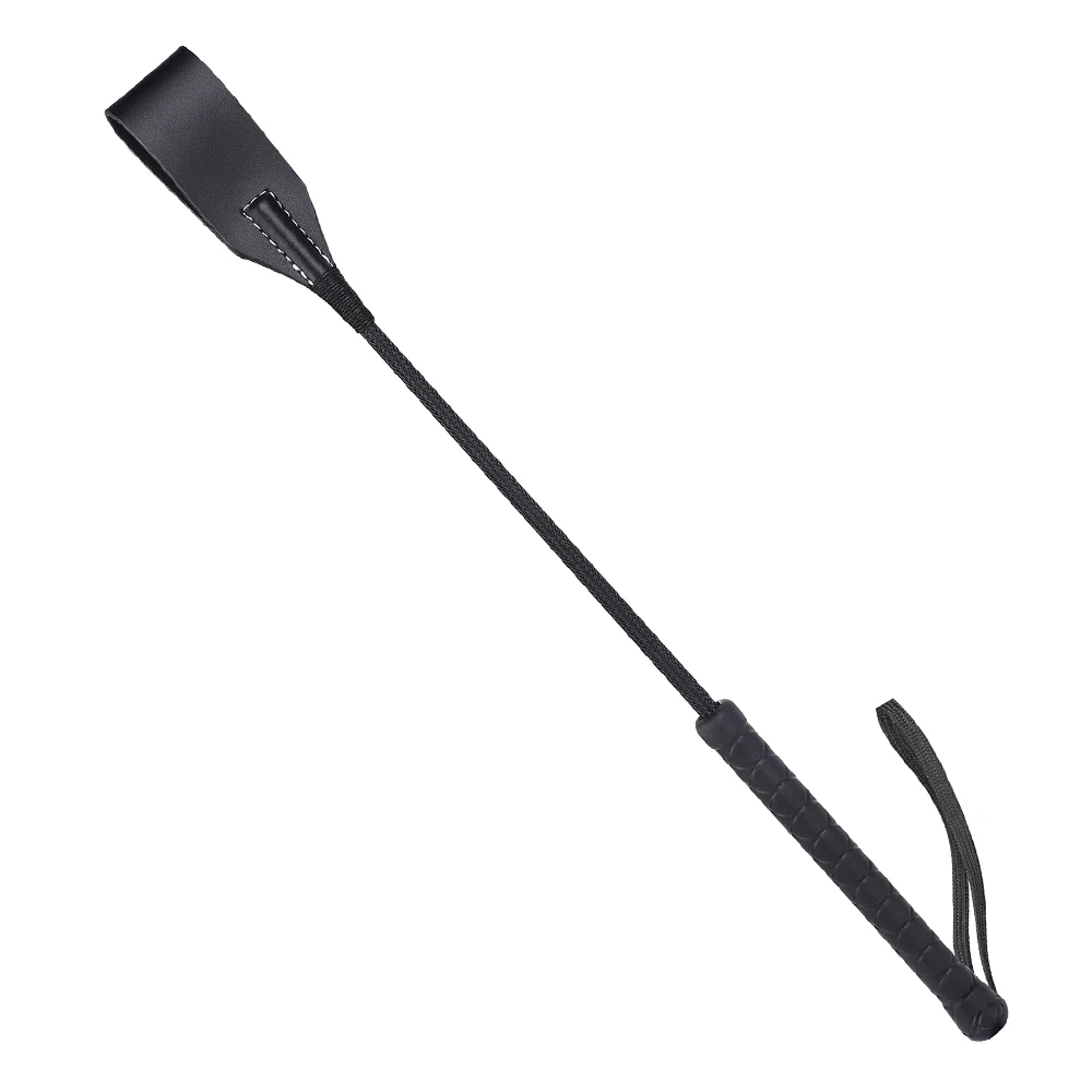 Frusta per cavalli in vera pelle nera da 46CM, frusta per Flogger equestre da equitazione per l'allenamento del cavallo