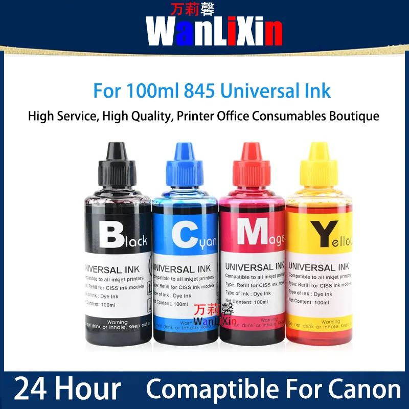 

1 set 100ml 845 Universal Ink Compatible For Canon TS3380 TS3180 MG2580s MG3080 MG2400 TS208 TS308 TR4580 Printer