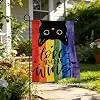 Love Always Wins Garden Flag 12x18 Inch Double Sided, Cute Black Cat Rainbow Pride Yard Flag, LGBTQ Outdoor Decor for Porch  jjp