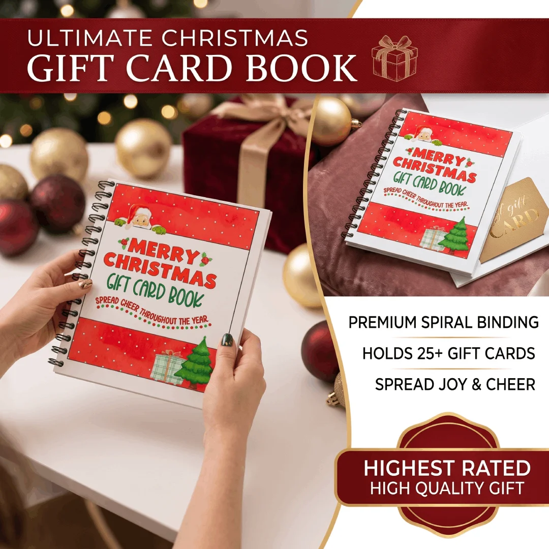 Festive Christmas Card Keepsake Book 5x7 Inch Colored Spiral-Bound DIY Customizable Note Set For Holiday Present Memory