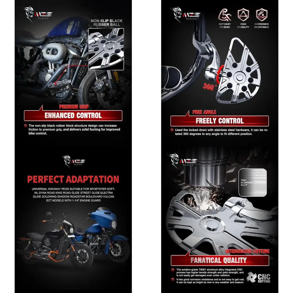 

Мотоциклетные шоссейные колышки MZS, 1,25 дюйма, короткие регулируемые широкие подножки, хромированные, совместимые с Softail Sportster Electra Road K