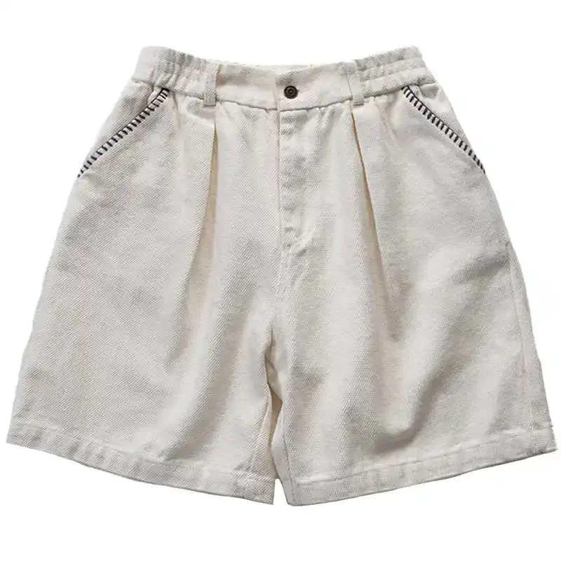 

Japanese Coarse Canvas Washed Simple Embroidery Casual Loose Shorts for Men and Women New Arrival