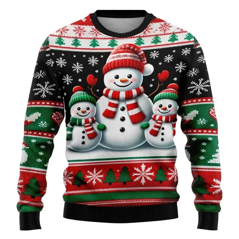 Fashion men's autumn and winter sweater Christmas snowman 3D printed sweater neutral street casual sports sweater top Q0171