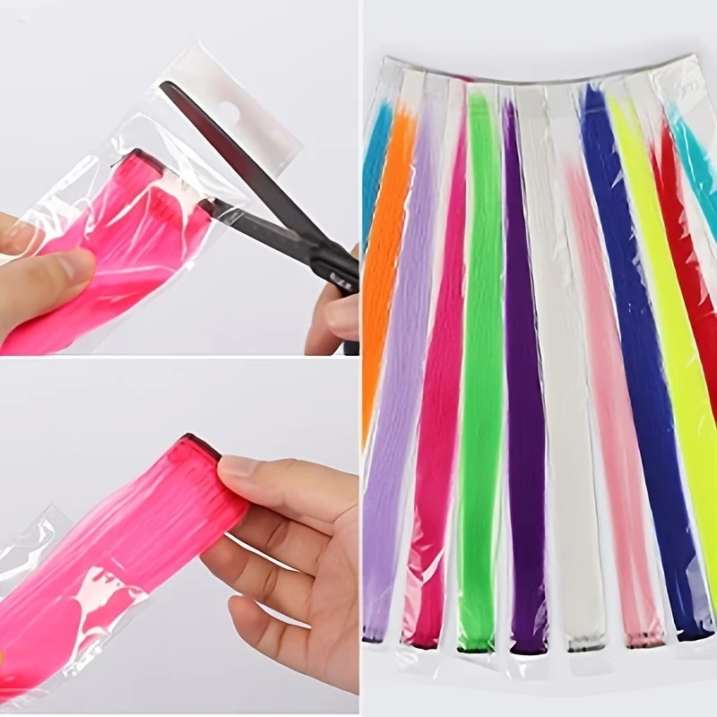 Extensiones de clip de 20 pulgadas sintéticas coloridas, set de 5 piezas, cabello lacio largo de alta temperatura, postizos para mujer, uso diario y fiestas 4
