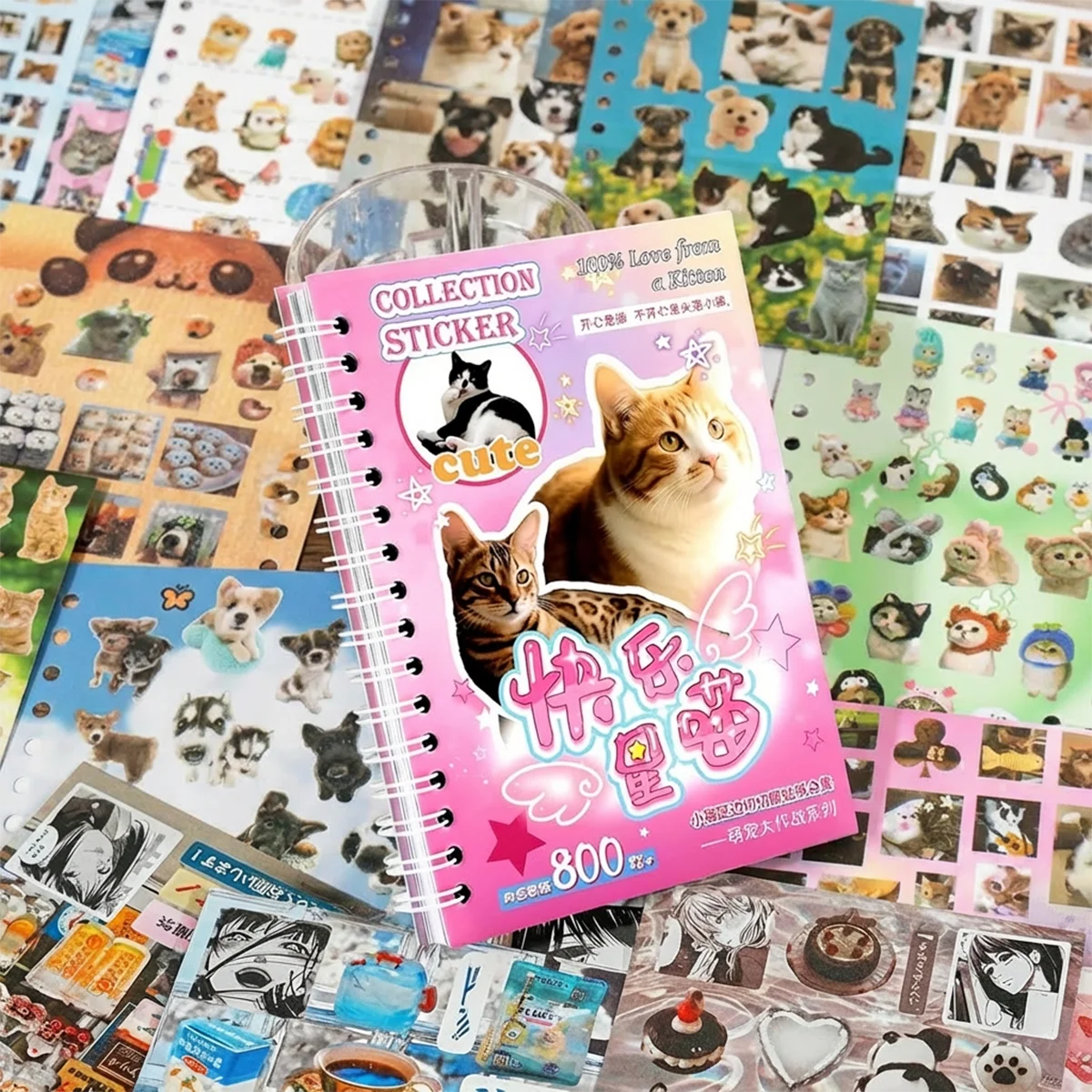 Cat Dog Pets Meme Sticker Book 30 Pages 800+ Die Cut Stickers 3 Coating Types Scrapbook Journal Planner Premium Art Paper Cute