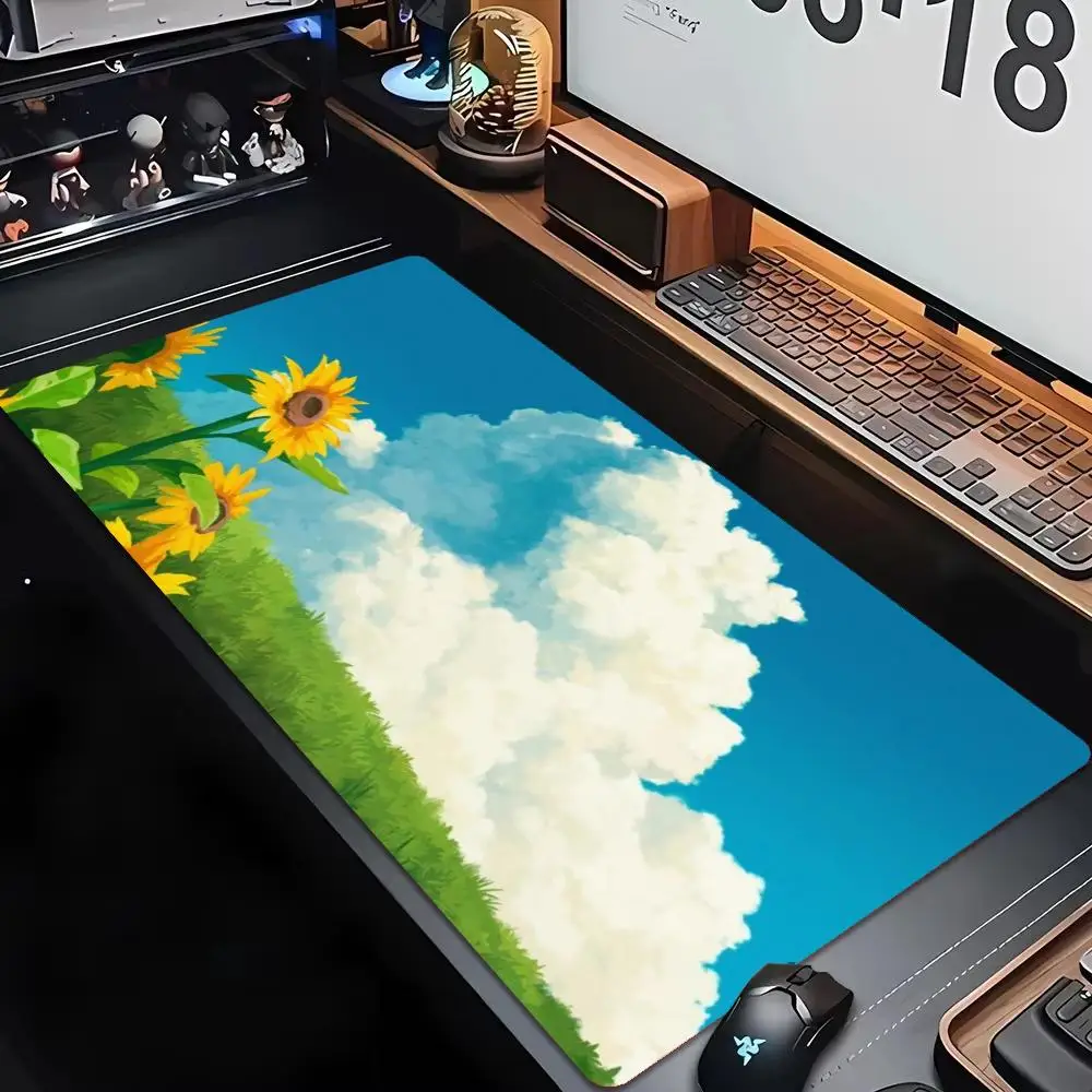 Large Mousepad Anime Blue Sky Sunflower Mousepads Keyboard Mat Deskpad Pc Game Desk Mats Fresh Scenery Mouse Mats For Laptop
