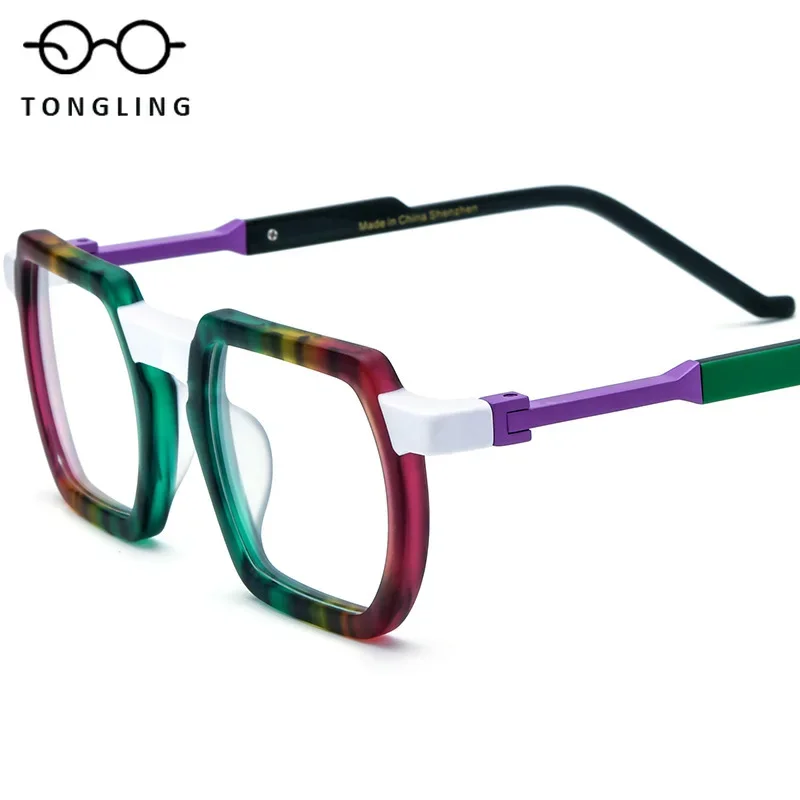 New Multicolor Mosaic Square Acetate Frames Men And Women The Same Glasses Can Be Matched With Myopia Anti-Blue Glasses Frame