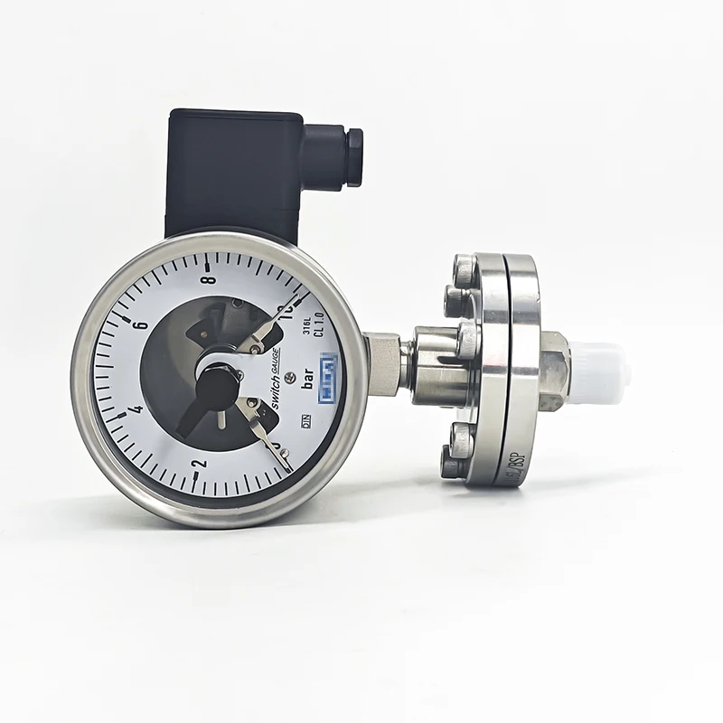 Threaded Flange Connection DN25 DN50 316L Lined with PTFE Stainless Steel Diaphragm Pressure Gauge