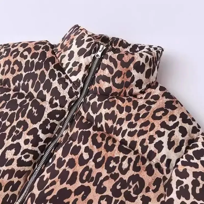 New Leopard Print Luxury Cotton Jacket Winter Woman Clothing Y2K Korean Fashion Style Vintage Outerwears Top Coat Elegant Parkas