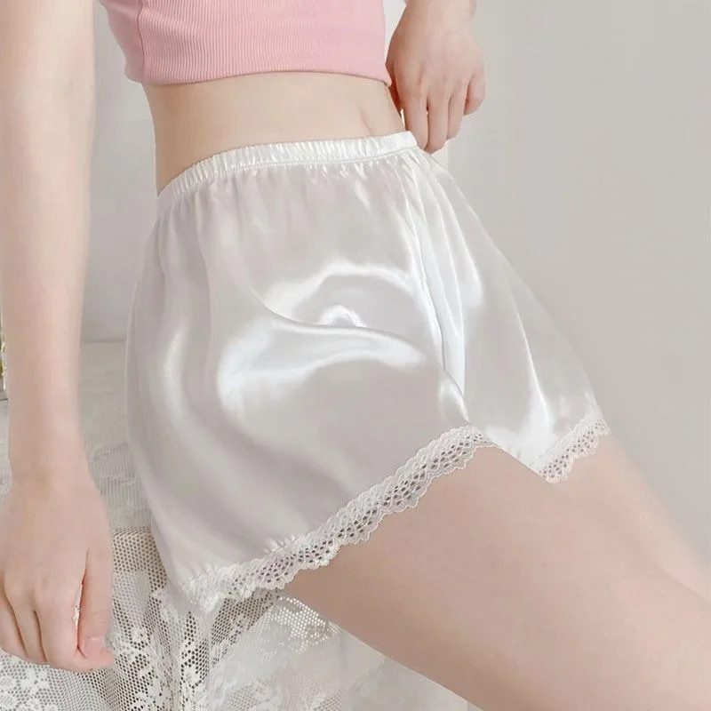 

Women Anti-exposure Safety Pants Leggings Ladies Summer Skirt Lining Shorts Homewear Imitation Silk Thin Pajamas Ice Silk Shorts