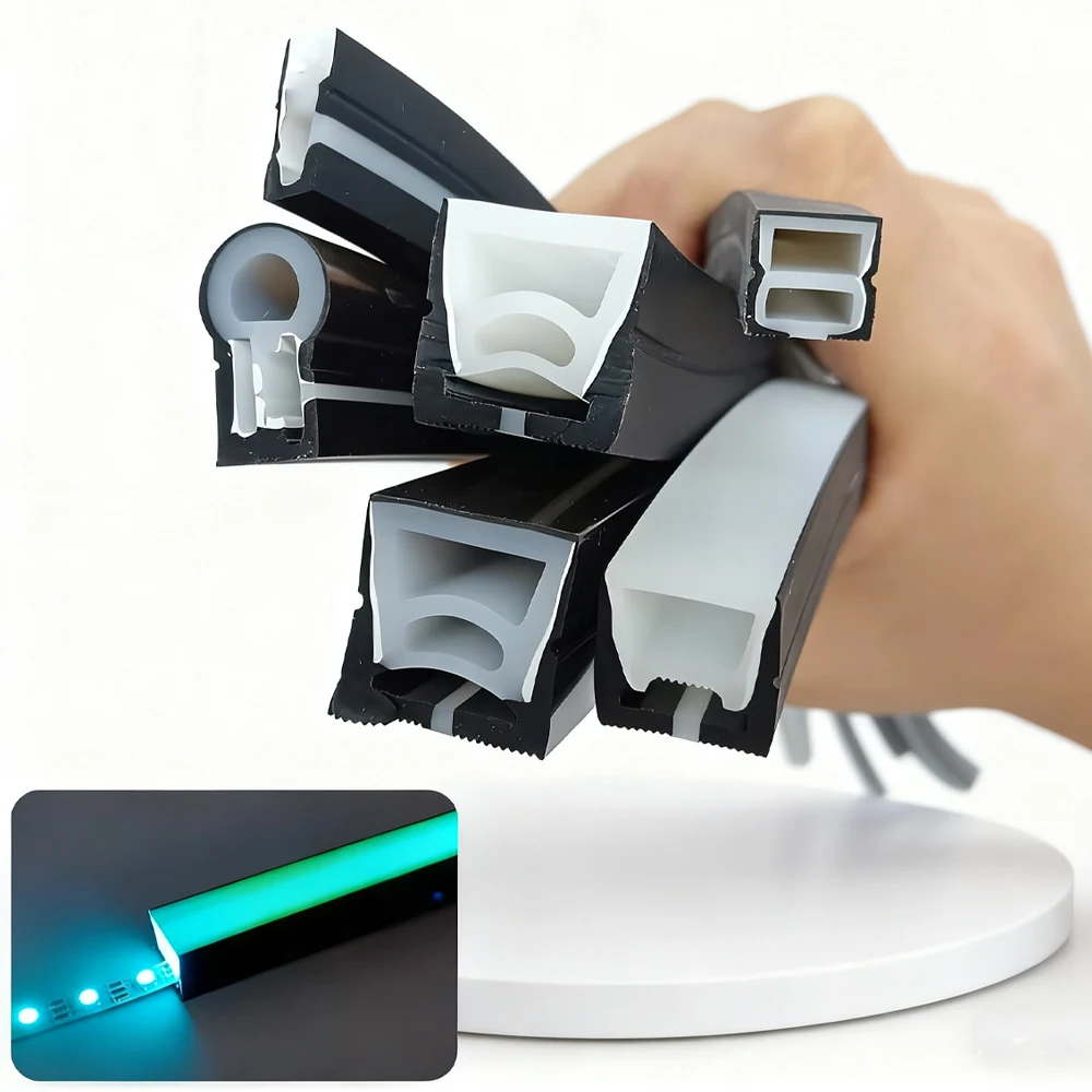 Black Silicone Tube LED Neon Light Flexible Rope Channel Diffuser for WS2811 WS2812B 6-12mm 5050 RGB Outdoor Waterproof Ribbon