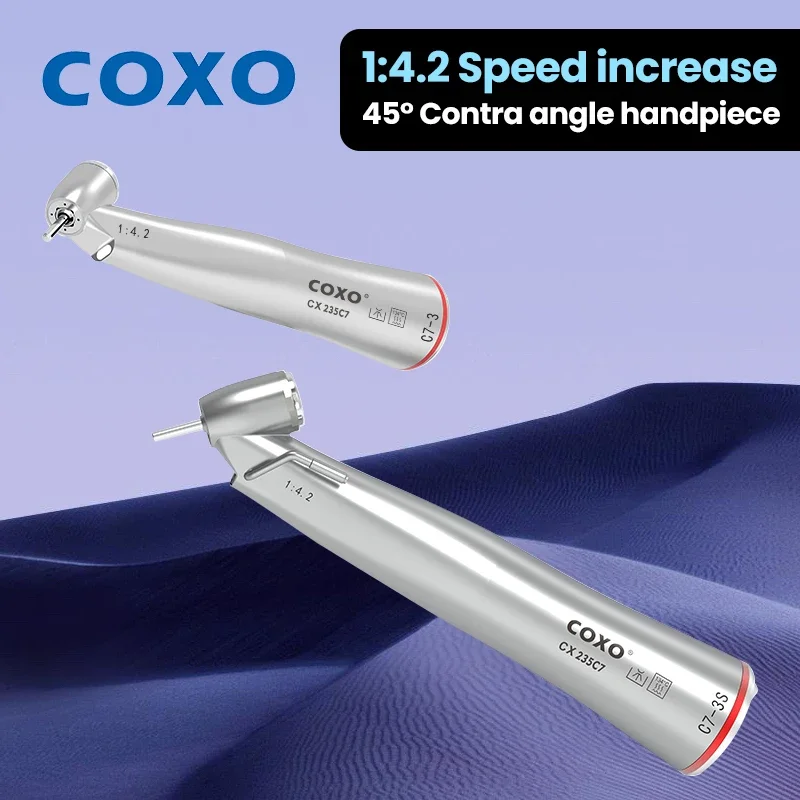 

COXO CX235-C7 3/3S 45° Contra Angle Air Turbine Handpiece - 4 Hole Water Coolant Spray for Tooth Whitening and Extraction Tools