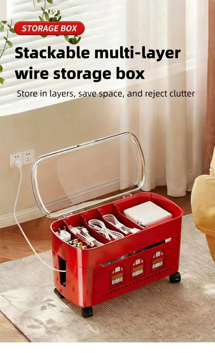 PCONEQE Desktop Cable Storage Box Power Strip Organizer Box Dustproof Large Capacity Home Wire Case Hidden Socket Cord Case