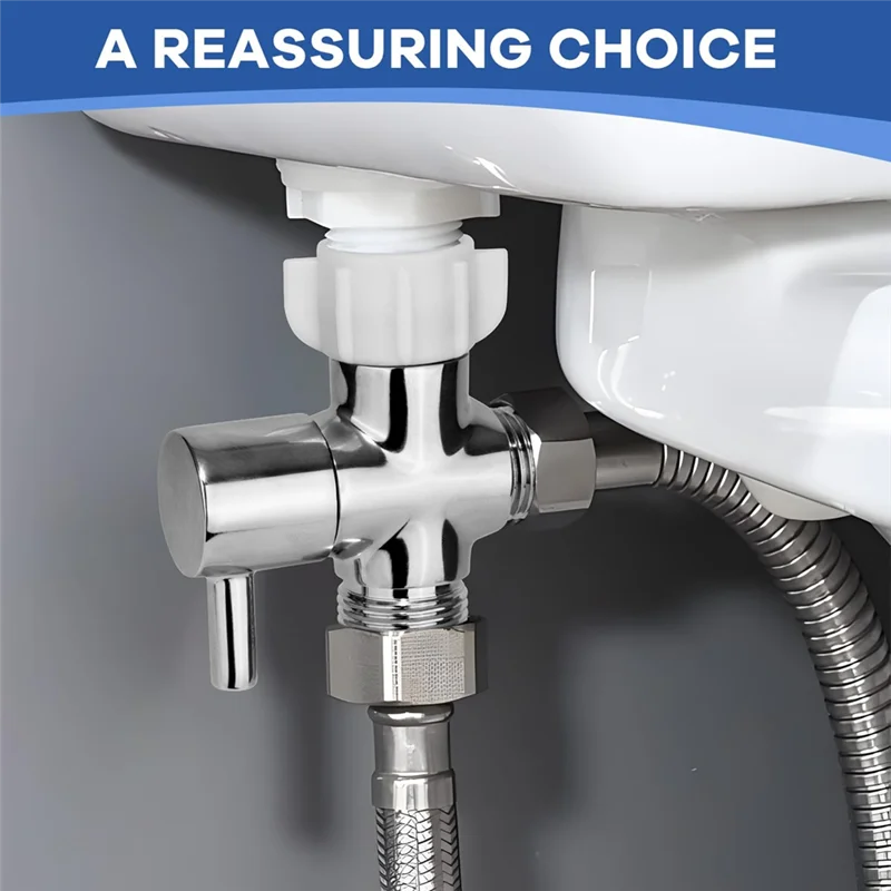 محول A74E-T مع صمام إغلاق، صمام T معدني لـ Bidet- موصل تي في مرفق أحجام 7/8 بوصة × 7/8 بوصة × 1/2 بوصة أو 3/8 بوصة #3