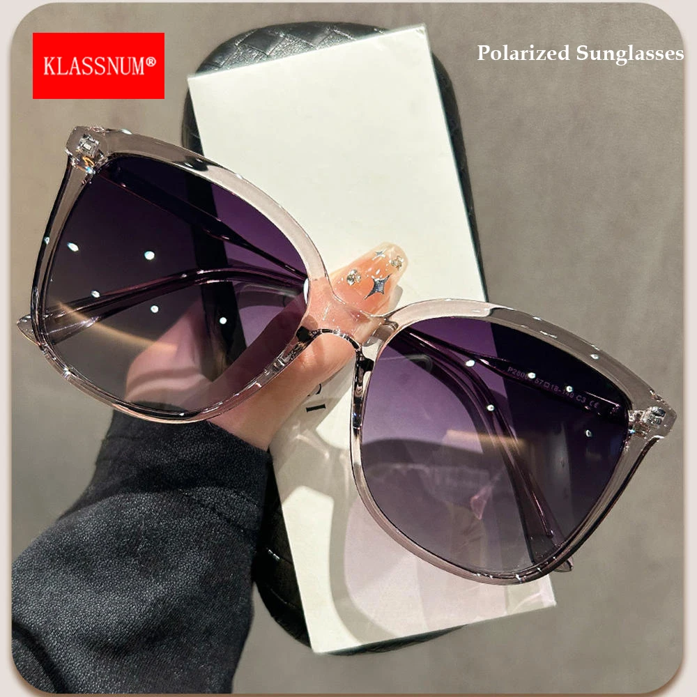 KLASSNUM 2026 Trendy Polarized Sunglasses Women Oversize Gradient Lens Luxury Eyepiece Anti Glare UV400 TR90 Large Sun Glasses