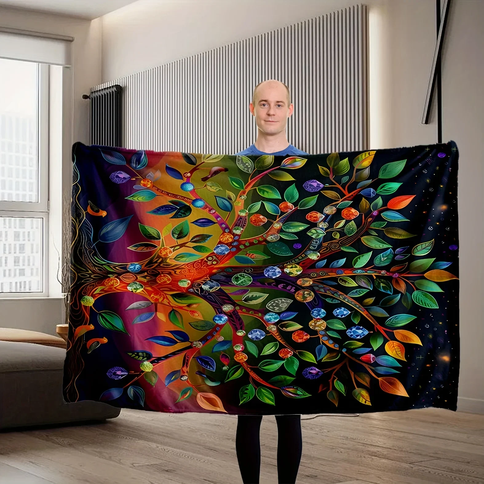 Colorful and diverse leaf patterns Flannel printed blanket suitable for all seasons suitable for living room office sofa travel