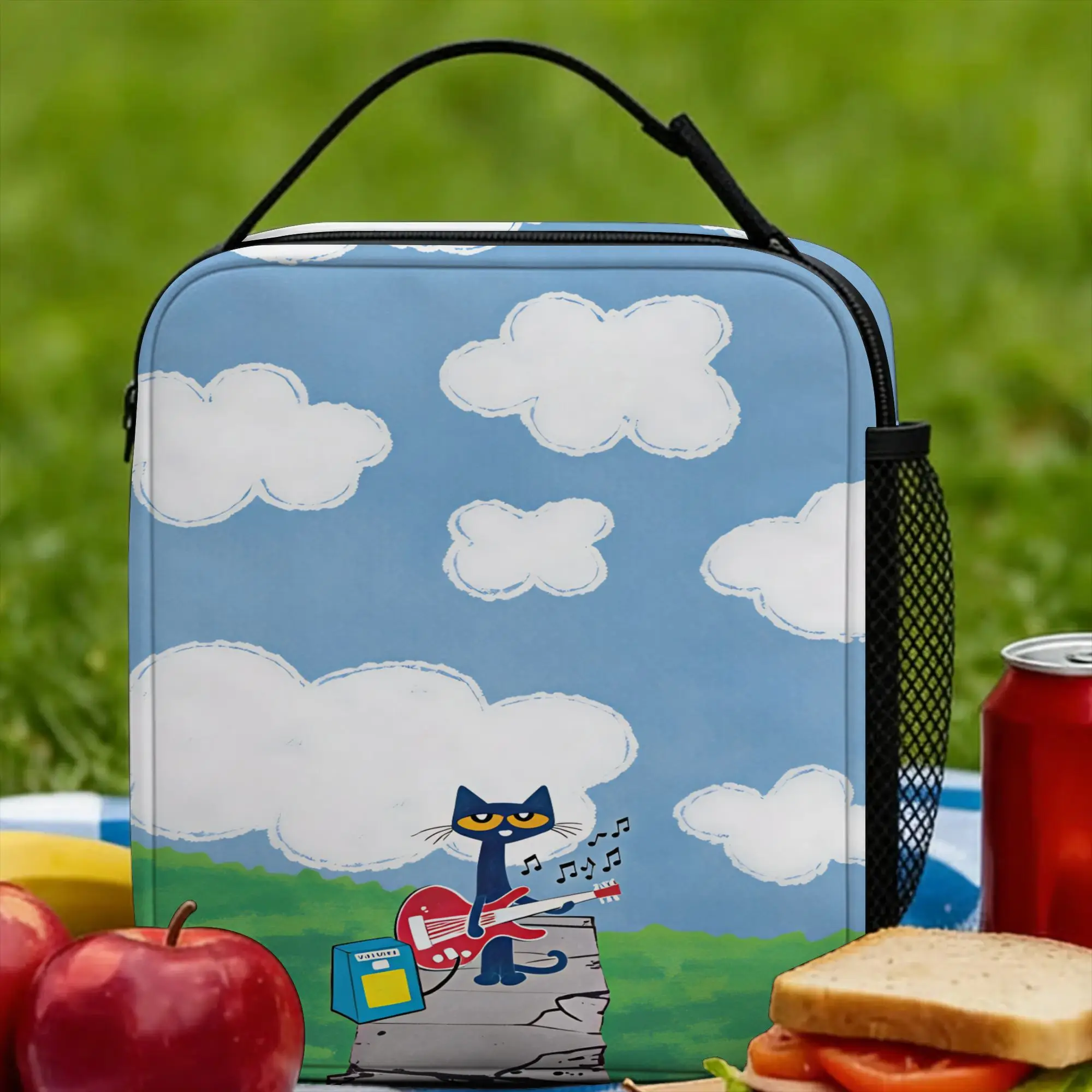 Pete The Cat Stars Comic Lunch Bag  Portable Zipper Lunch Box Adult Office Print Cooler Bag Casual Oxford Thermal Tote Handbags