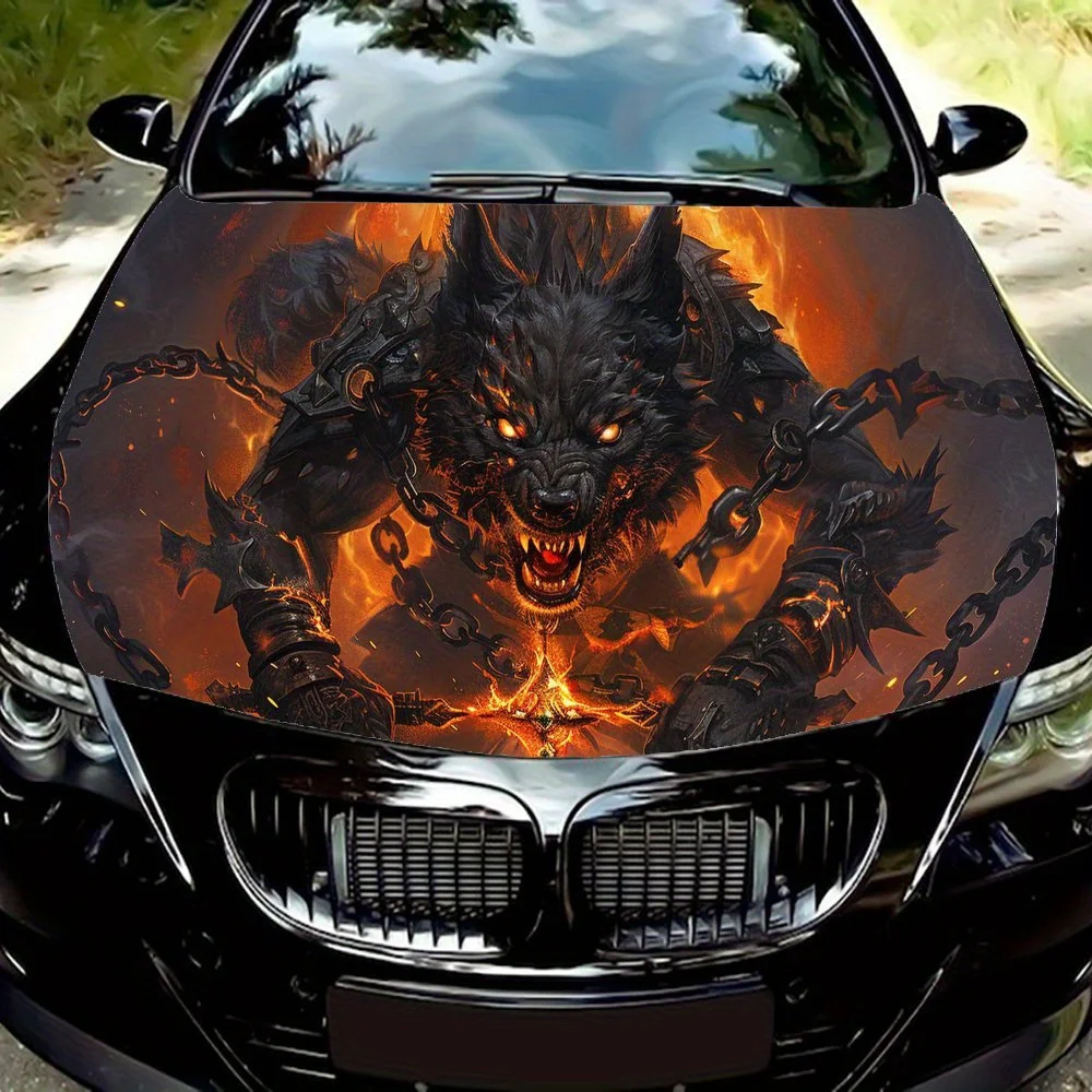 Eye - catching Fire Monster Car Engine Hood Sticker, Waterproof Self-adhesive Vehicle Vinyl Wraps Decal, Personalized Auto Exter