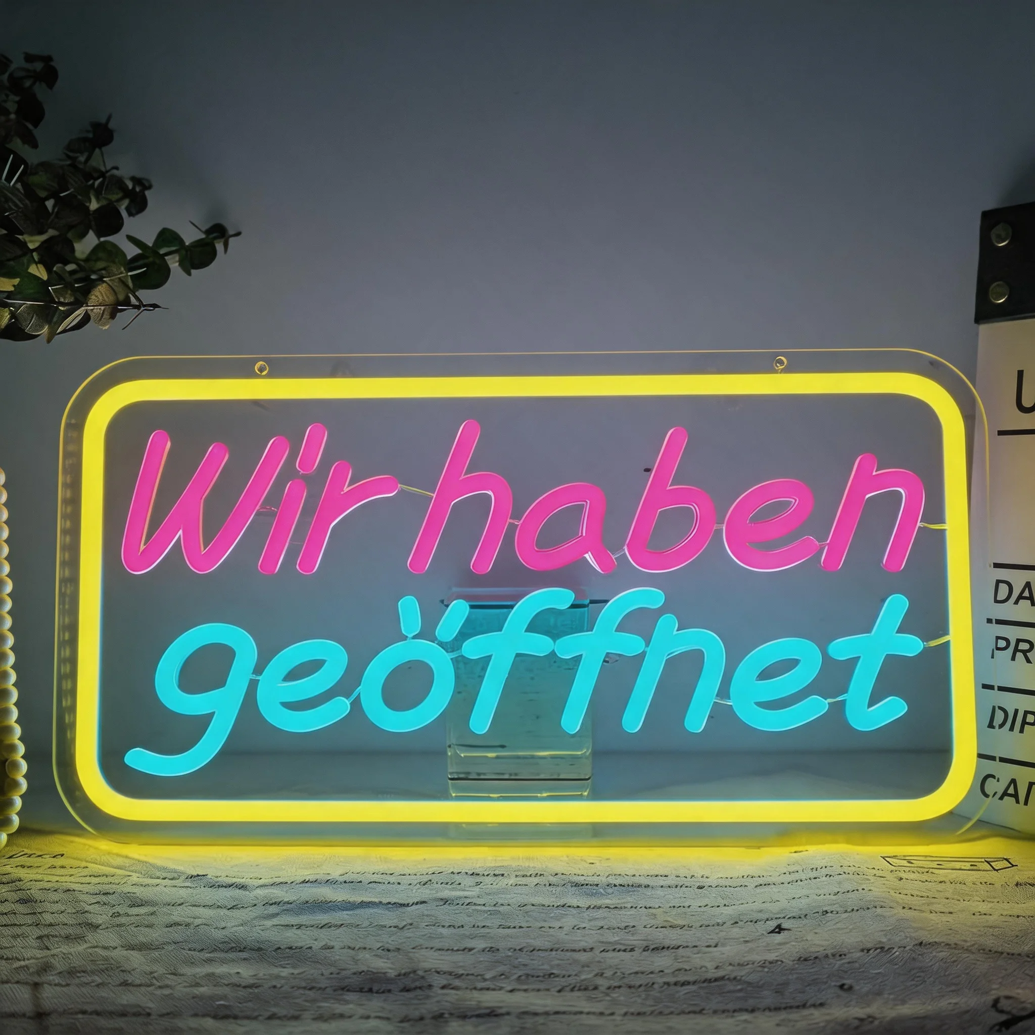 German Open Neon Sign LED Light Hanging Door Sign, Dimmable Light Decoration, Commercial Wall Decor for Cafe, Restaurant, Shop
