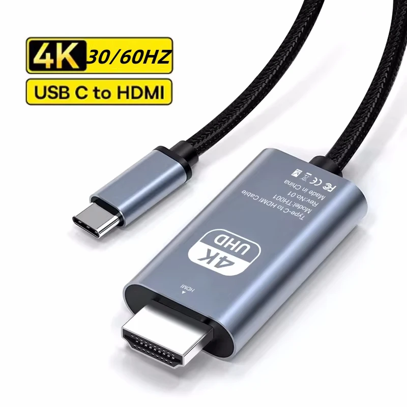 4K 30/60Hz USB C to HDMI Cable Type C Adapter HDTV Converter Cable For iPhone 15 TV Converter MacBook Air iPad Samsung laptop