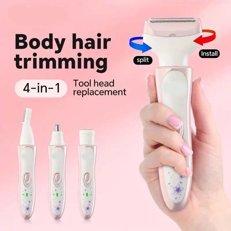 4-in-1 Electric Hair Remover Kit - USB Rechargeable Trimmer for Women & Men (Includes: Bikini Trimmer, Eyebrow Trimmer, Nasal Ha
