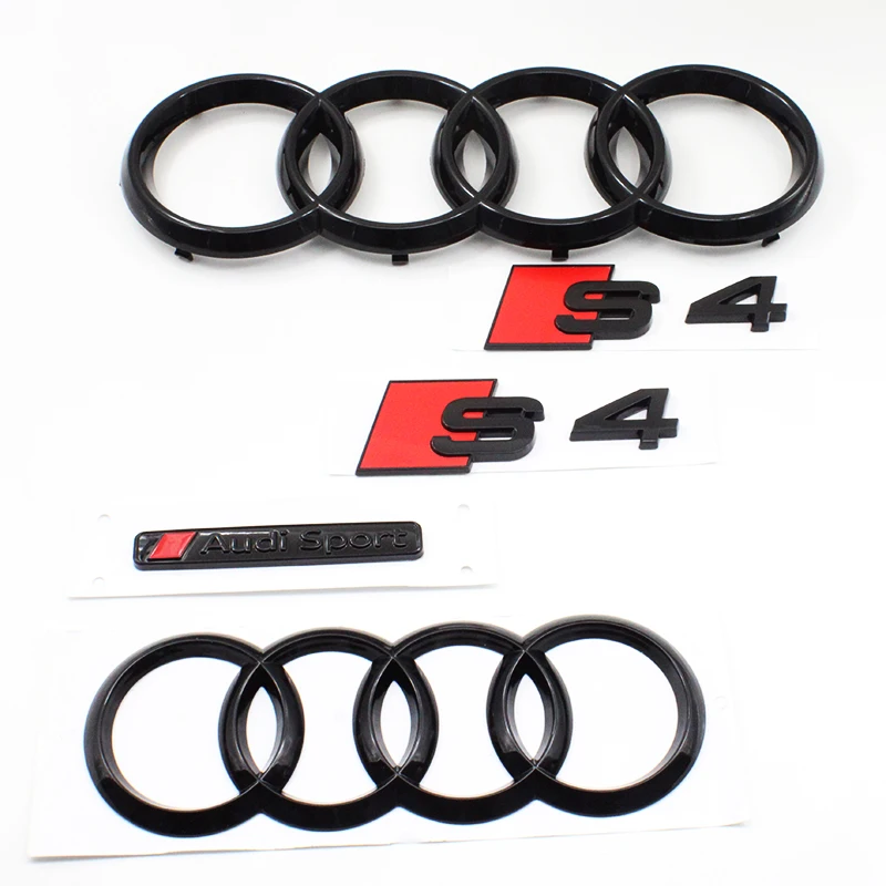 Glossy Black 192mm 275mm Car Styling Hood Front Bonnet Grill Rear Trunk S4 Badge Emblem Stickers For Audi S4 2010-2019 Accessory