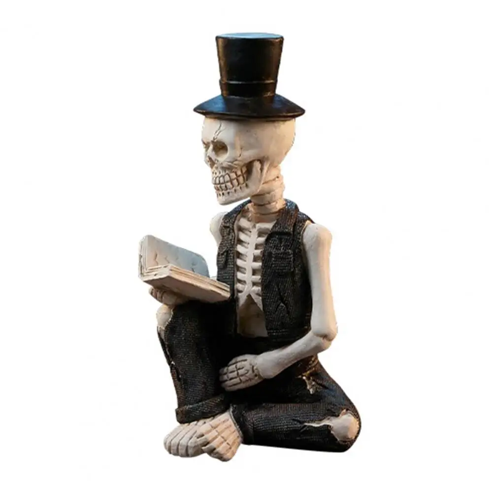 Small Reading Gentleman Skull Figurine Halloween Sitting Skeleton Statue with Top Hat And Suit for Gothic Table Shelf Decor 2026