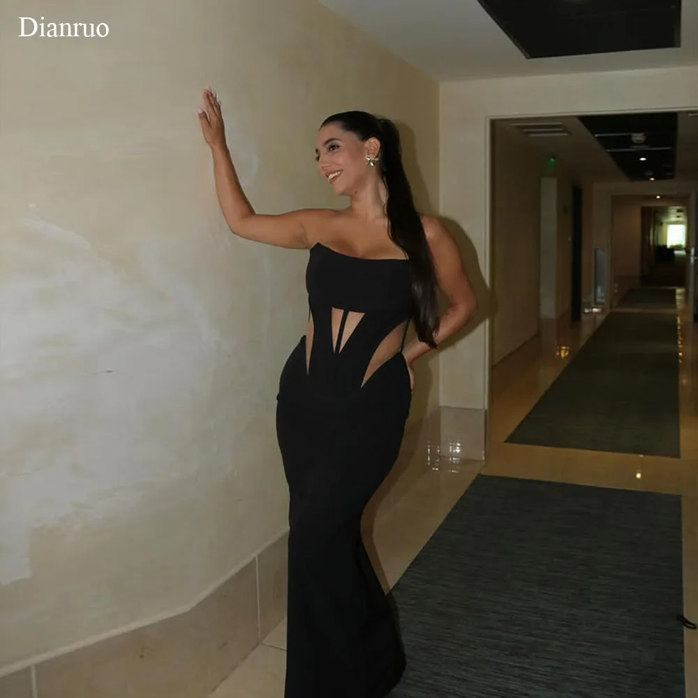 

Dianruo Black Cut Out Summer Evening Dresses Sexy Strapless Formal Prom Gowns Elegant Mermaid 2025 Vestidos De Festa Customized