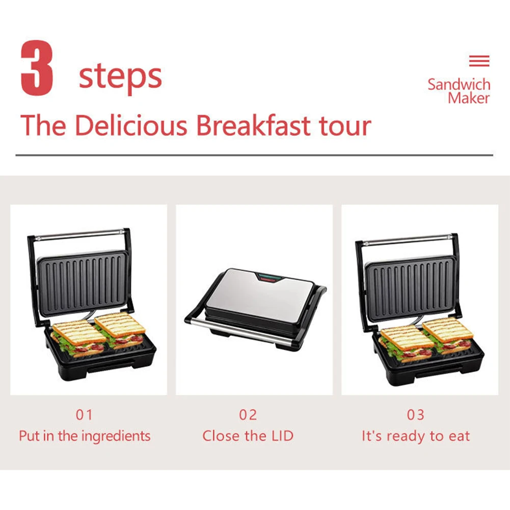 750w Sandwich Maker Fast Heating Non-stick Versatile Grill Multifunctional Breakfast Machine For 2-3 People Wholesale