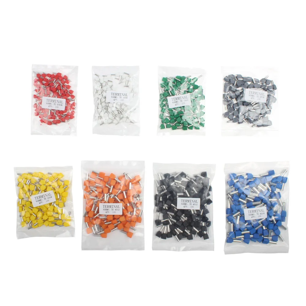100 sztuk/paczka TE7508 TE1008 TE1510 TE2508 dwa preizolowane końcówki tłoczony na zimno w kształcie rury/złącze kabla/złącze przewodu