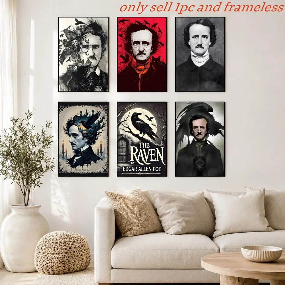 Renowned Writer E-Edgar Allan Poe Poster Aesthetic Painting Wall Art Poster Home Bedroom Living Room Decor