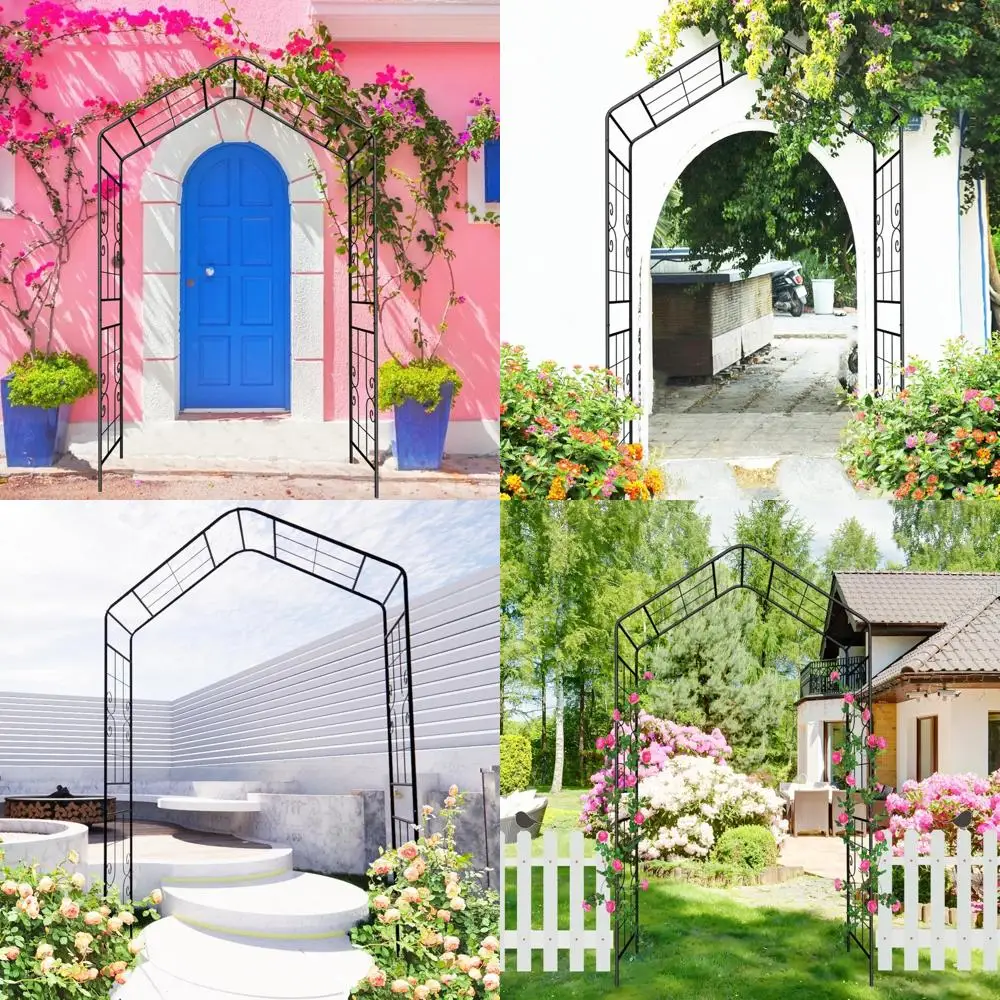 

8-футовая металлическая садовая решетка для вьющихся растений, уличная черная арка для газонов, патио и заднего двора, идеально подходит для свадеб
