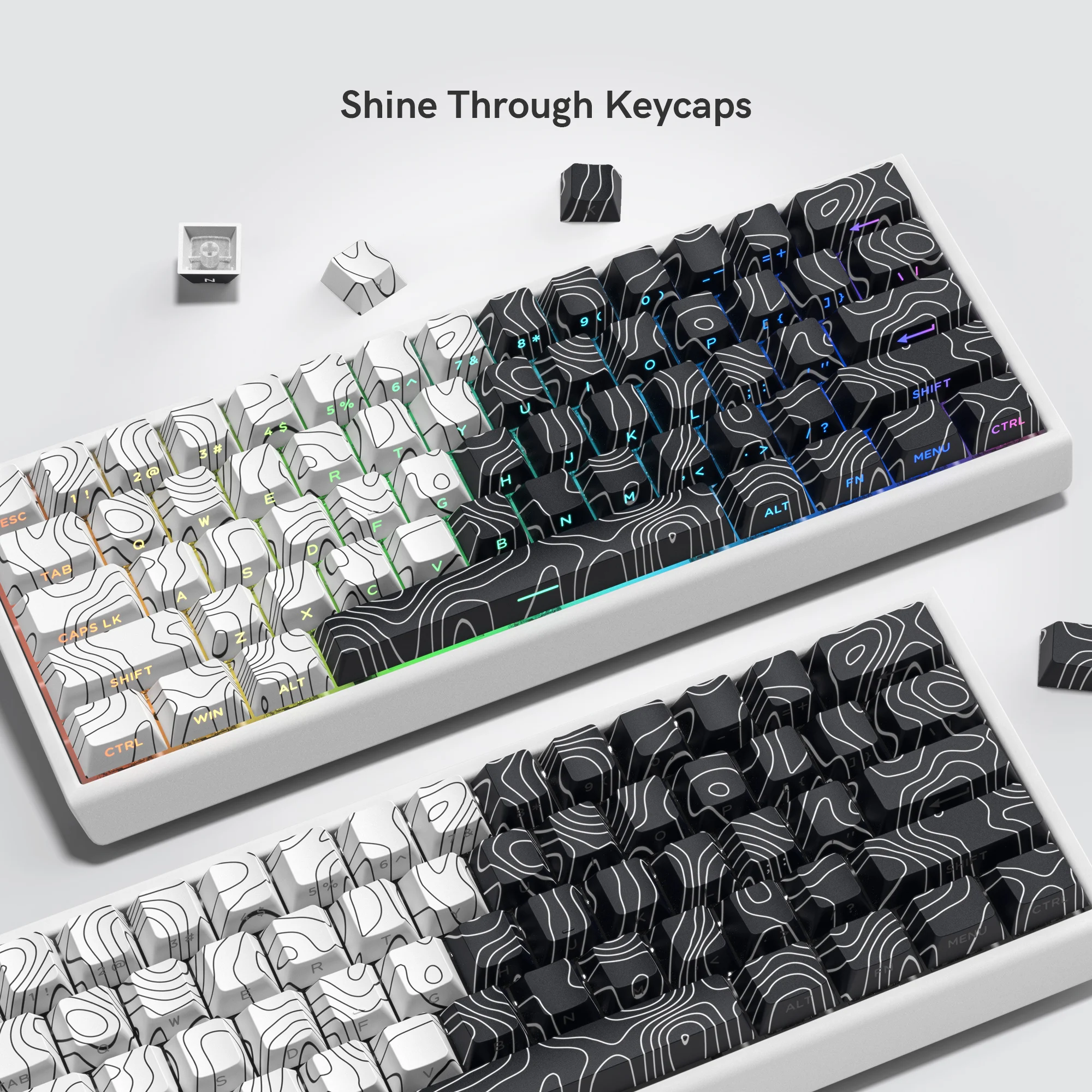 131 teclas blanco negro impresión lateral topográfica 5 lados Dye-Sub PBT Keycap retroiluminado cereza perfil tapa de tecla para teclado mecánico