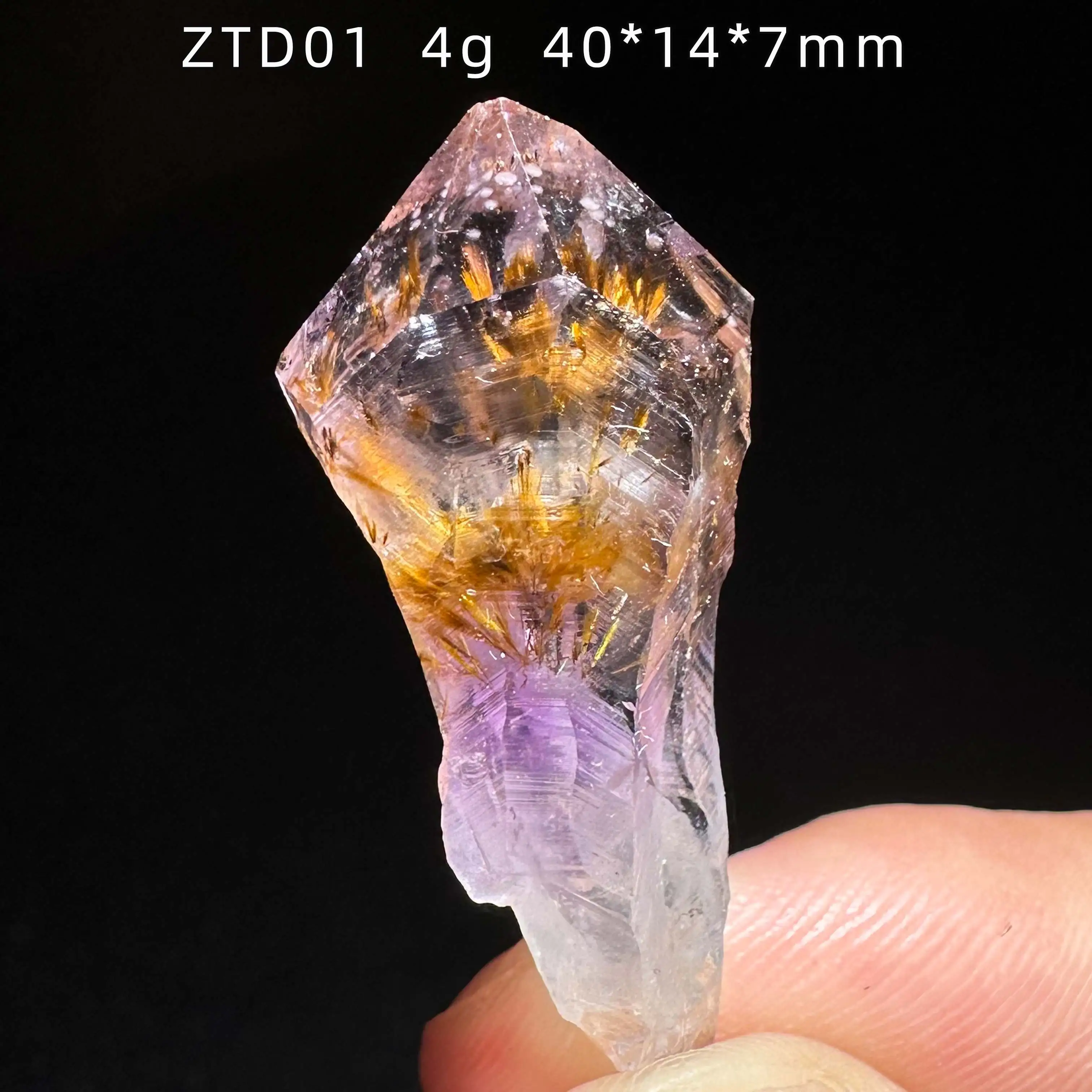 Natural Gold Rutilated Quartz Hair Purple Crystal Amethyst Mineral Specimen healing Stone Home Decor