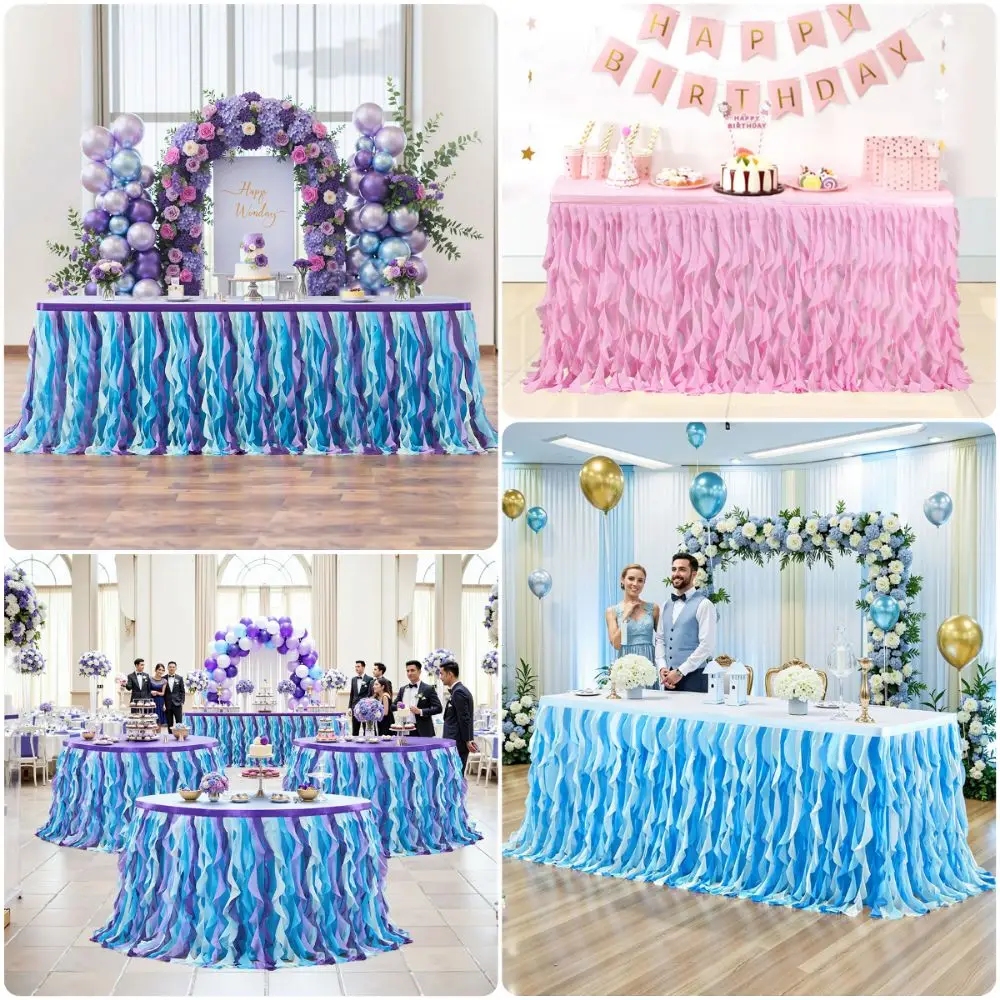 Elegant Multicolor Tulle Table Skirt 183cm*76cm Rectangle Table Skirt Scene Layout Photo Props Ruffle Table Skirt For Wedding