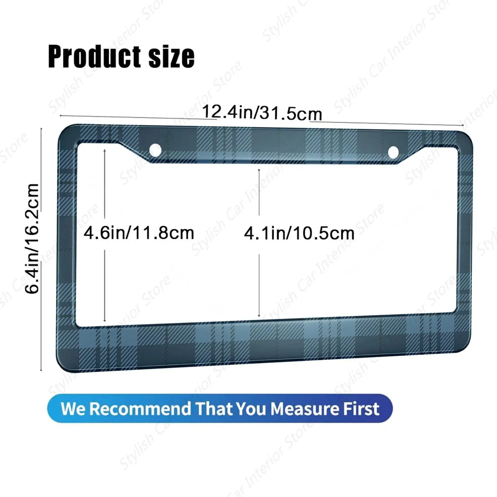 Tartan License Plate Frame Traditional Blue Plaid Farm House Scottish Style Metal License Plate Cover Front Plates Frames Car Ta