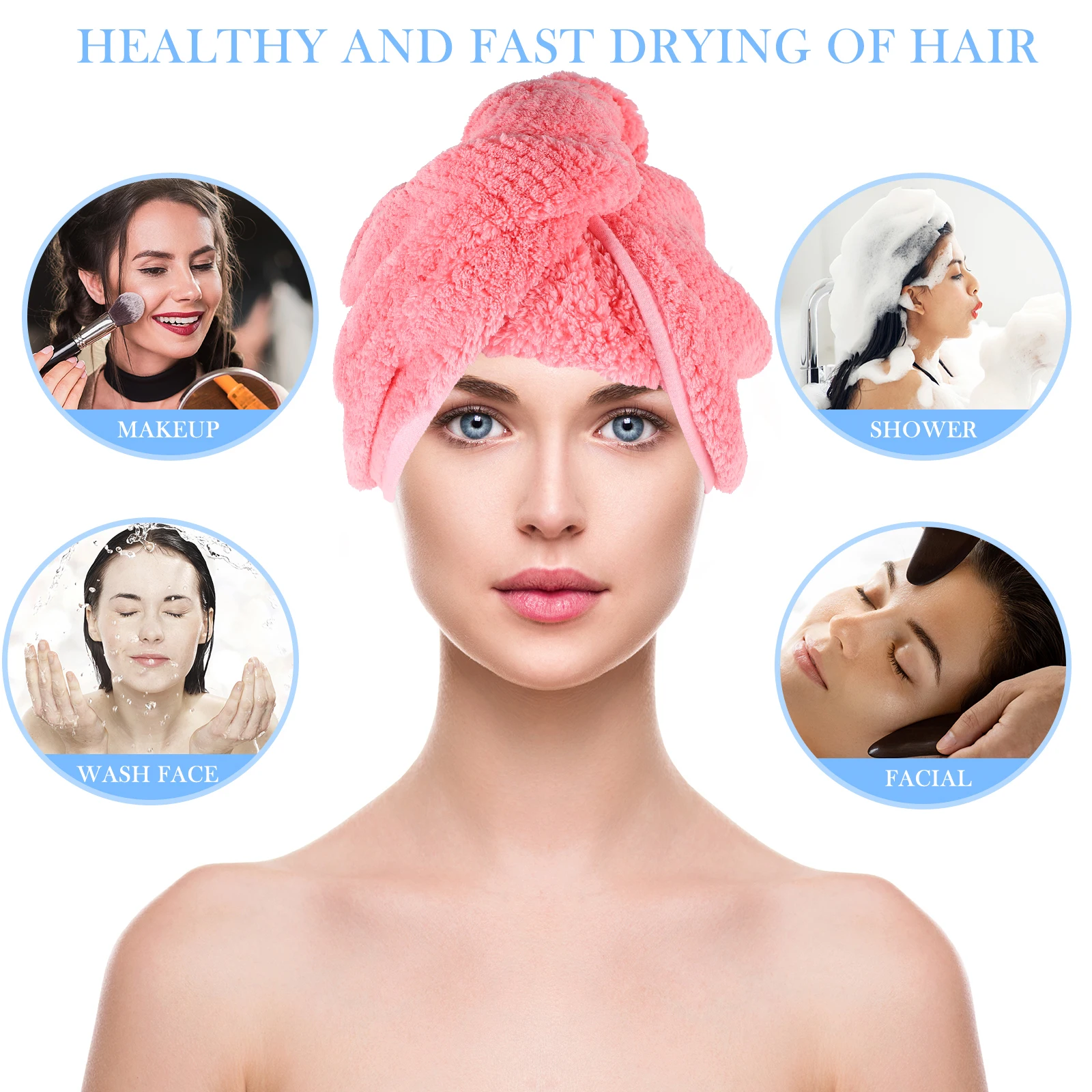 

Coral Fleece Drying Caps Pink Microfiber Hair Towel Towel Salon Bathing Hat Fast Dry Wrap Lightweight Portable
