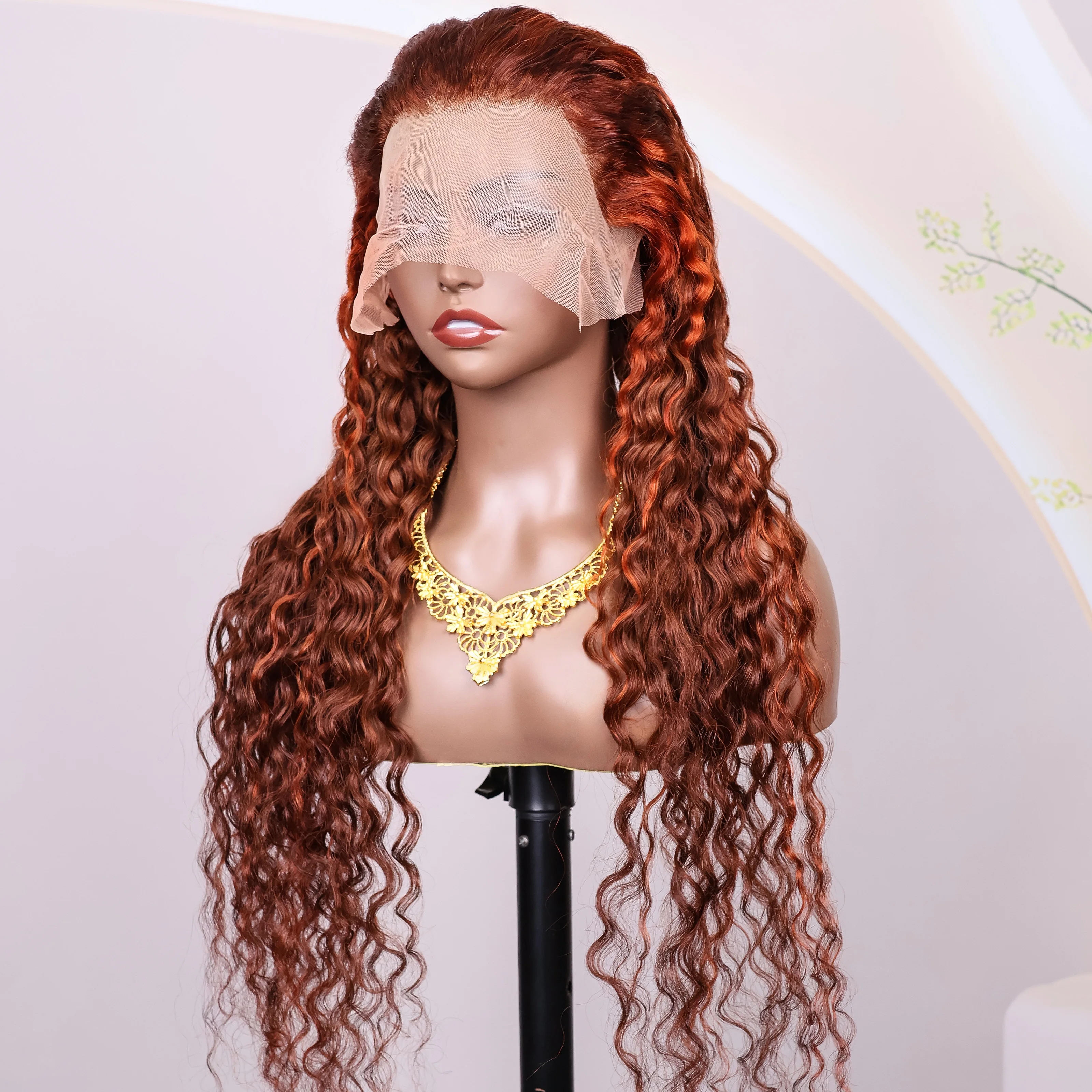 

Highlight 4/350 Curly Wigs 13x4 Lace Brown Ginger Human Hair Wig 200 Density Water Wave HD Lace Wig 13x6 Human Hair For Women
