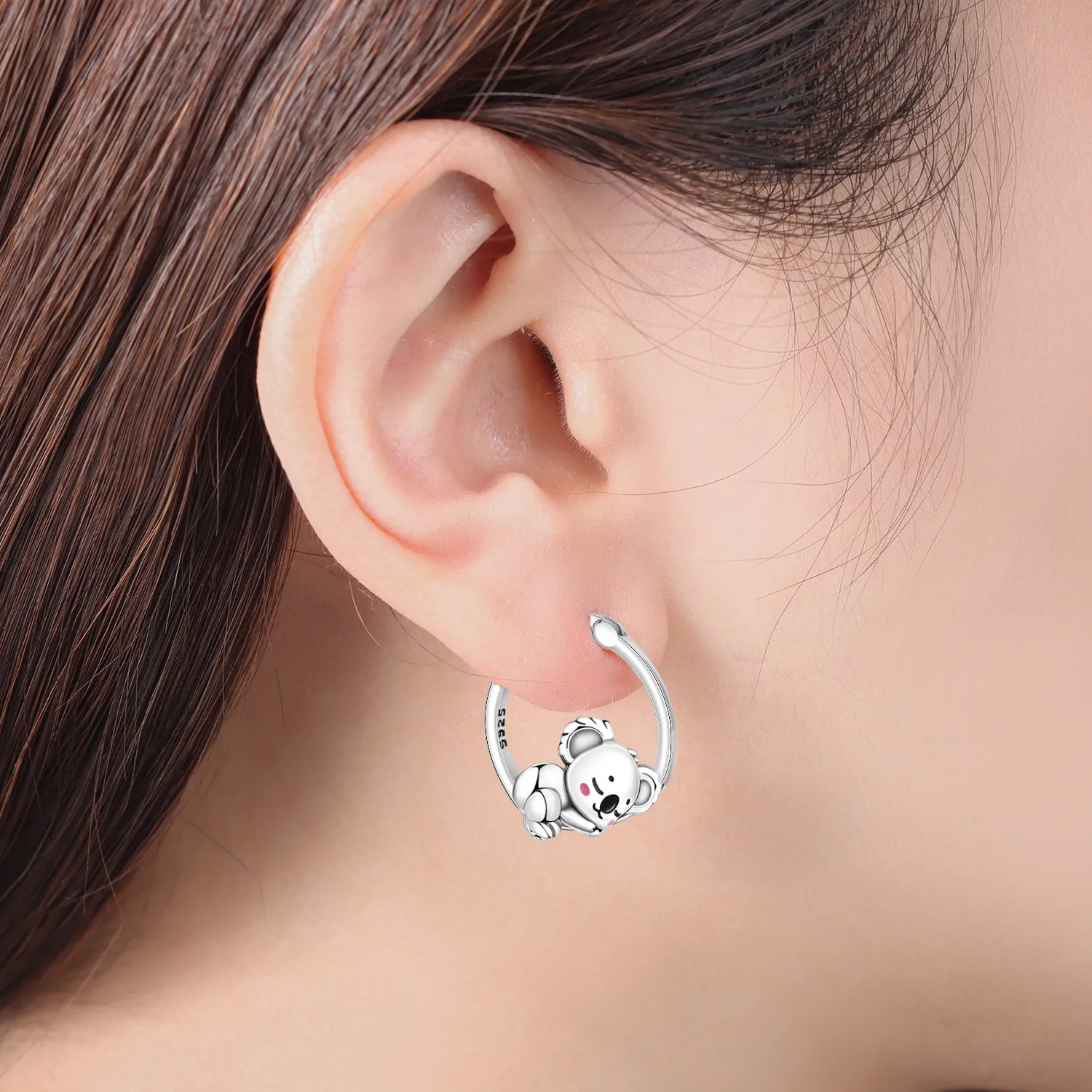 PANPOKI S925 Sterling Silver Cute Koala Animals Earrings Hoop Earrings Women Jewelry Original Trendy Anniversary Gifts view 3