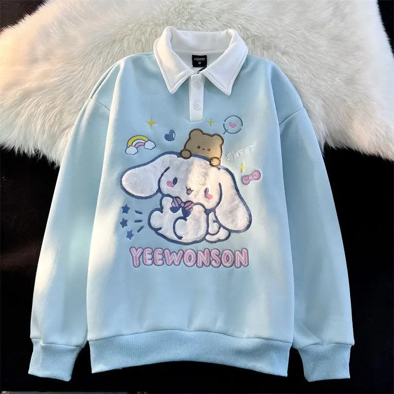 Bluza z kapturem Cinnamoroll kobieta jesienna zima zagęszczona jagnięcina pluszowa Kawaii Sanrios Anime kreskówka japoński luźny Trend bluza bluza