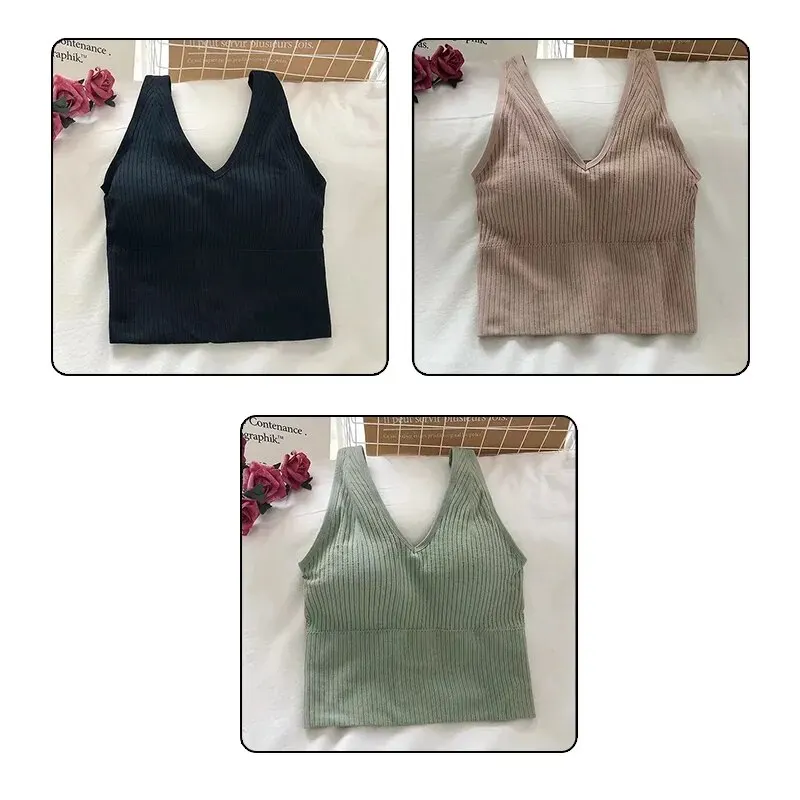 Damski biustonosz bezszwowy Camisole bielizna krótki top dowolny rozmiar czarny Khaki zielony pionowy pasek dziewczyna oddychający Fitness sportowy