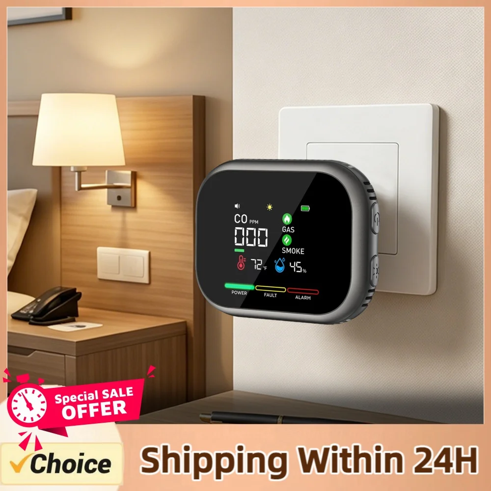 6-in-1 Portable Air Quality Monitor with HD Display Temperature & Humidity Carbon Monoxide Detectors Indoor Plug-in Gas Detector