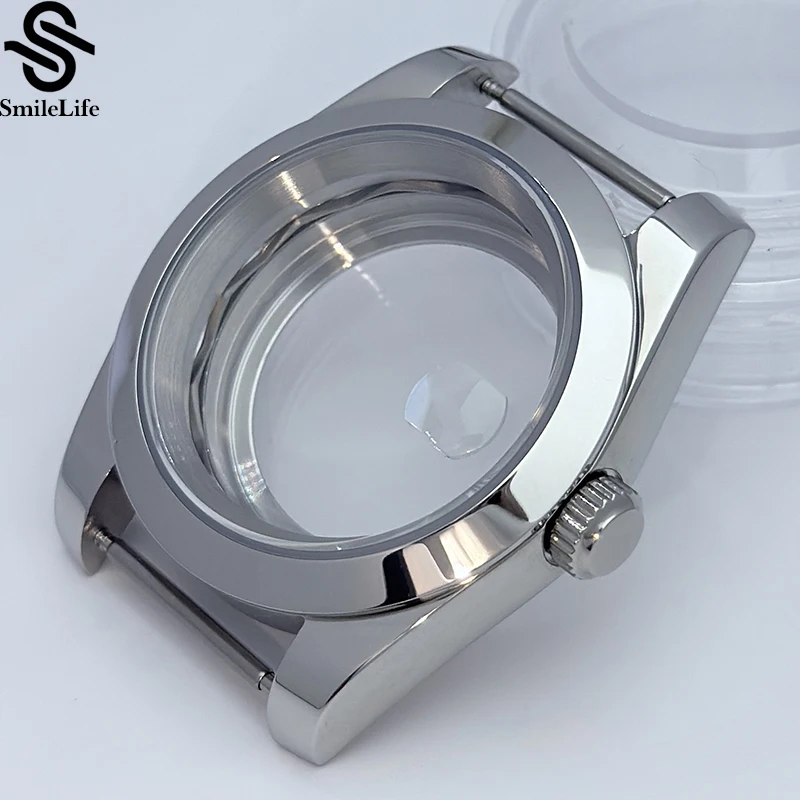 Smilelife vidro de safira 36mm/39mm para homens caixa de relógio caber nh34 nh35 nh36 movimento à prova dwaterproof água moda prata 316l inoxidável