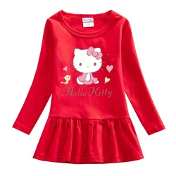 Sanrio Hello Kitty 2022 cartoon spring and autumn clothes new children's clothing girls round neck cotton dress pleated baby