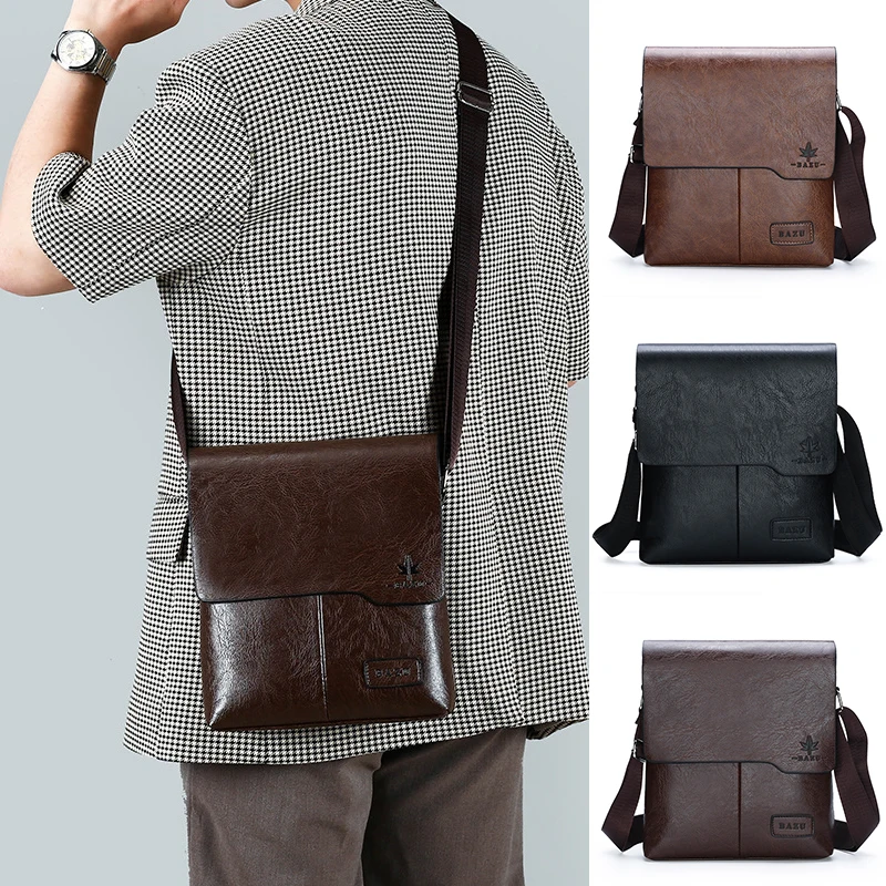 

Vintage Solid Color PU Leather Shoulder Bag Men Simple Business Crossbody Bag Large Capacity Casual Messenger Bags